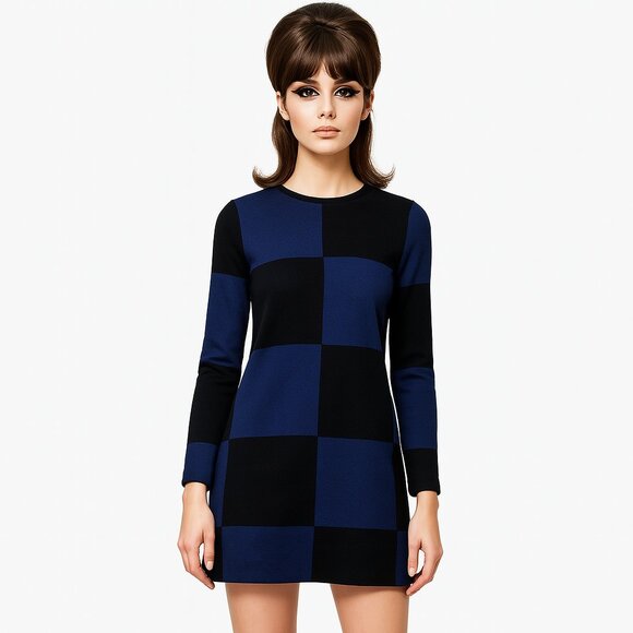 Marc by Marc Jacobs Wool Blend Black Blue Checkered Plaid‎ Shift Dress Size S - Picture 1 of 11
